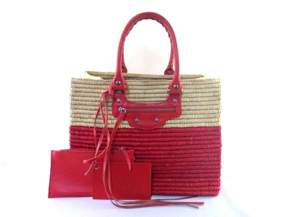 Balenciaga bag tote Straw Tan basket raffia calfskin